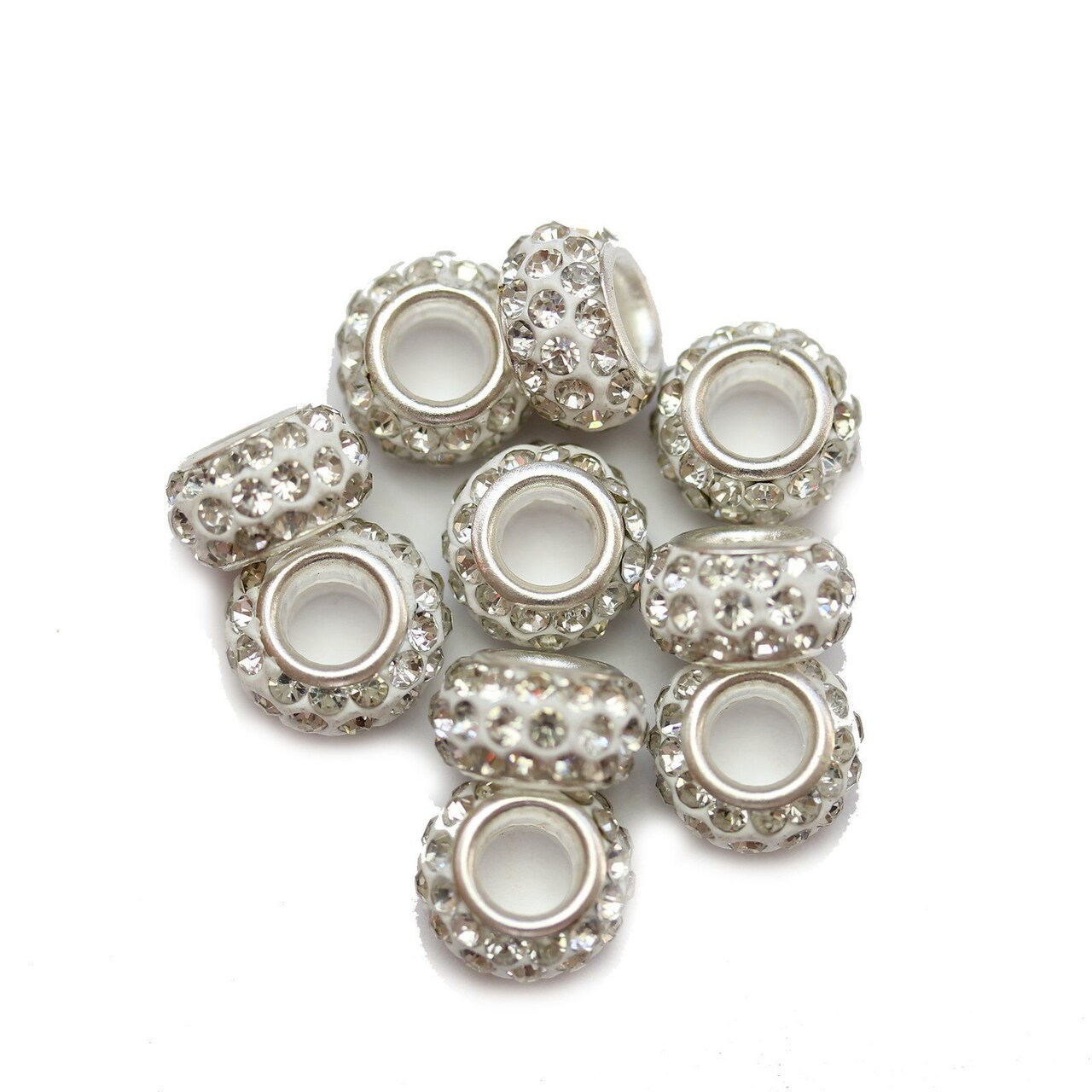 Crystal Glass & Metal Rhinestone Pave Large Hole (5mm) Rondell 7x10mm Beads